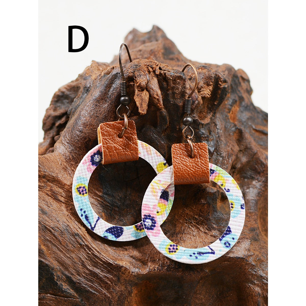 Wholesale Flower Leopard Print Abstract Painting Graffiti Hollow Circular Leather Earrings